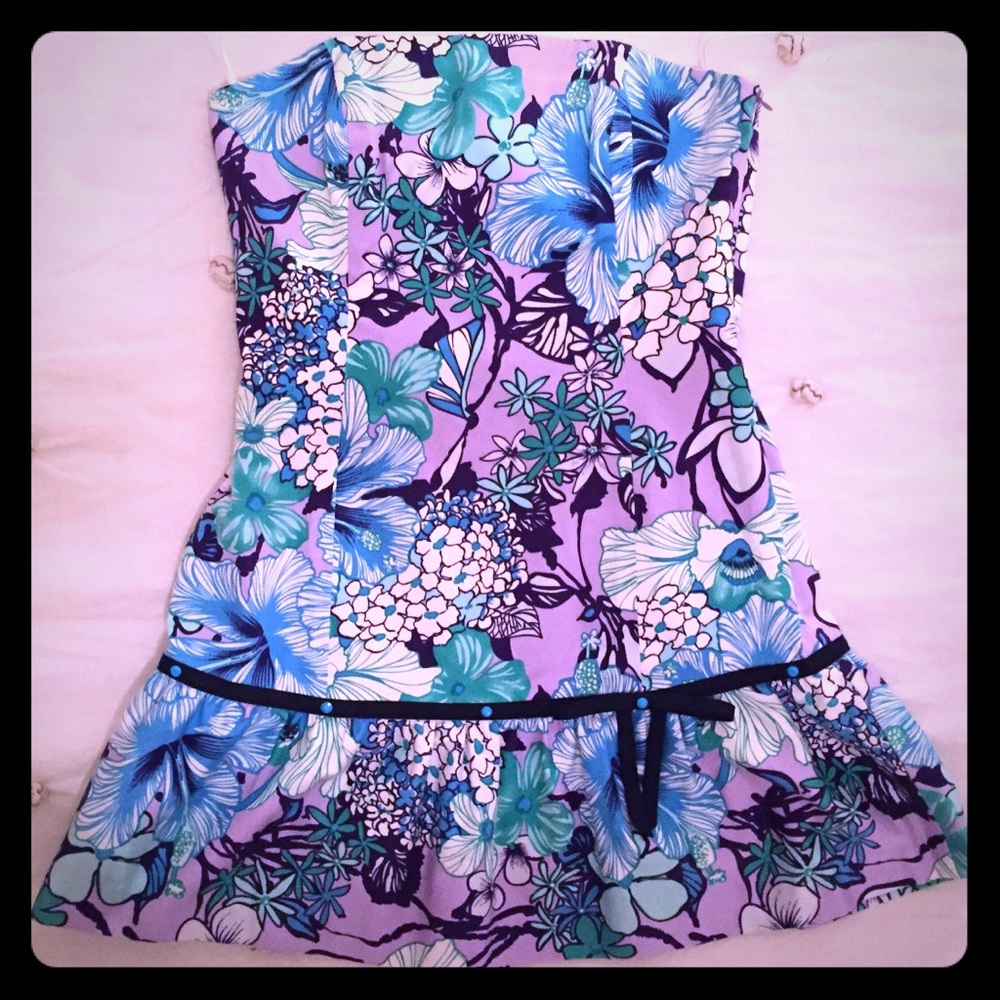 Old TIBI! Strapless dress w boning and tropical tiki